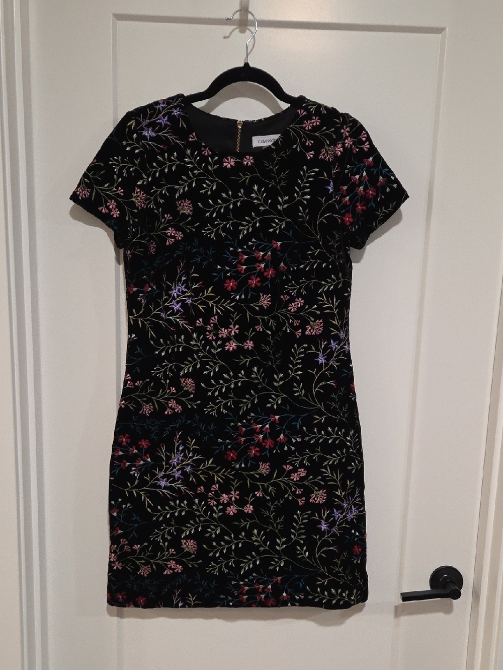 Calvin Klein Black Floral Mini Dress with Multicolor Embroidery
